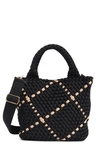 Bcbg Small Neoprene Woven Tote Bag In Black/camel