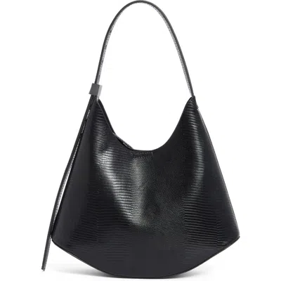 Bcbg Snakeskin Embossed Curved Hobo Bag With Pouch In Black