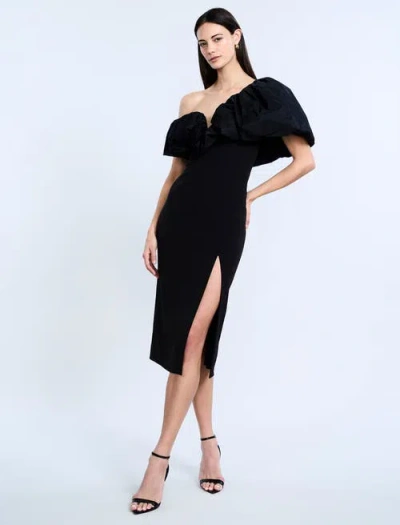 Bcbg Solid Dress With Puff In Black
