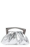 Bcbg Statement Handle Metallic Clutch In Silver