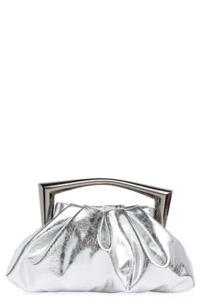 Bcbg Statement Handle Metallic Clutch In Silver