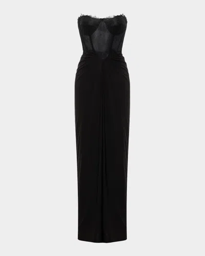 Bcbg Strapless Lace & Jersey Gown In Black