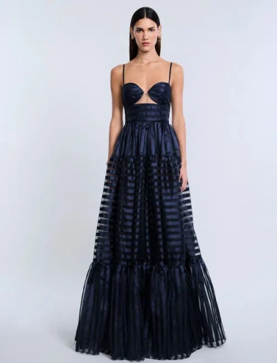 Bcbg Stripe Organza Gown In Blue