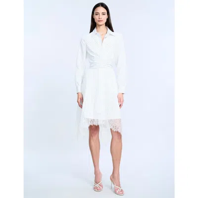 Bcbg Striped Shirt Dress With Lace In White