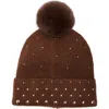 Bcbg Studded Faux Fur Pompom Beanie In Brown