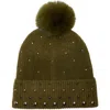 Bcbg Studded Faux Fur Pompom Beanie In Green