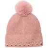 Bcbg Studded Faux Fur Pompom Beanie In Pink