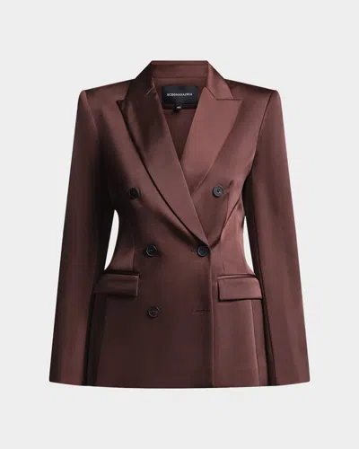 Bcbg Sydney Double-breasted Charmeuse Blazer In Brown