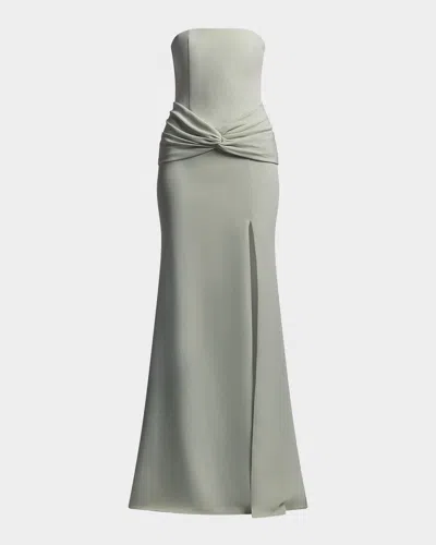 Bcbg Sylvia Strapless Twist-front Crepe Column Gown In Green