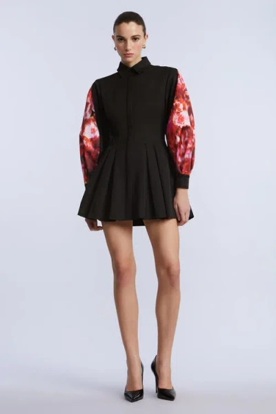 Bcbg Taffeta Twill Printed Dress In Black