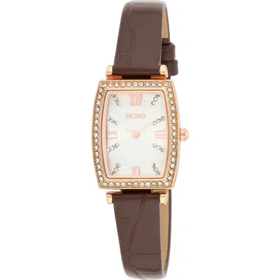 Bcbg Tonneau Crystal Faux Leather Strap Watch, 26mm In Brown