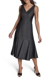 Bcbg Topstitch Detail Denim Dress In Black