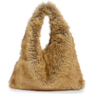 Bcbg Triangle Faux Fur Hobo Bag In Caramel