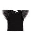 Bcbg Tulle-sleeve Top In Black