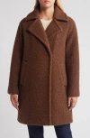 Bcbg Walker Notch Lapel Longline Bouclé Coat In Coffee