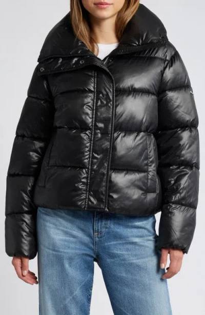 Bcbg Water Resistant Crop Puffer Jacket In Black