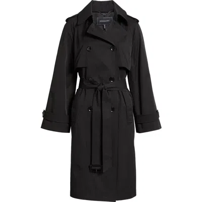 Bcbg Water Resistant Double Breasted Belted Trench Coat In Black