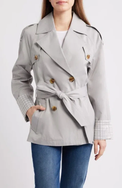 Bcbg Water Resistant Gingham Cuff Double Breasted Trench Coat In Gray