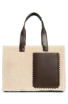 Bcbg Whipstitch Faux Shearling Tote Bag With Pouch