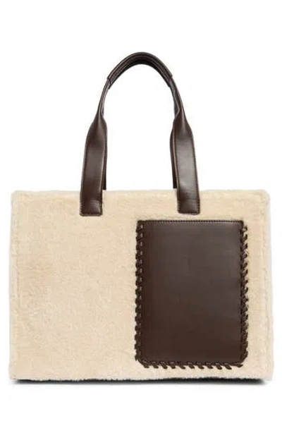 Bcbg Whipstitch Faux Shearling Tote Bag With Pouch