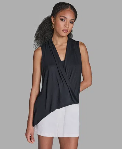 Bcbg Women's Asymmetrical Faux Wrap V-neck Top In Black