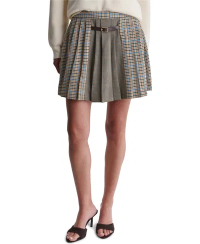 Bcbg Women's Back Zipper Pleated Plaid Mini Skirt In Black