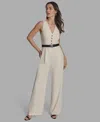 Bcbg Women's Belted V-neck Sleeveless Jumpsuit In White