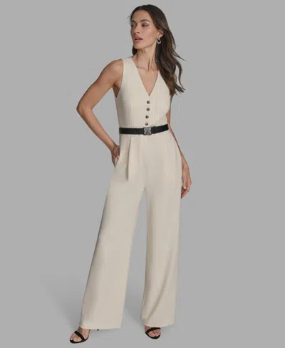 Bcbg Women's Belted V-neck Sleeveless Jumpsuit In White