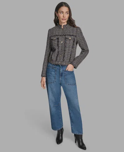 Bcbg Women's Boxy Mock Neck Tweed Jacket In Gray