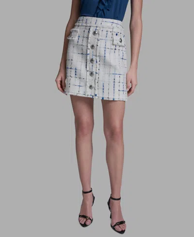Bcbg Women's Button Front Tweed Mini Skirt In White
