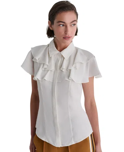 Bcbg Women's Button-front Tiered Ruffle Short-sleeve Blouse In White