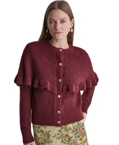 Bcbg Women's Caped Pointelle Cardigan In Burgundy