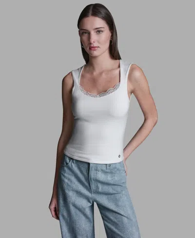 Bcbg Women's Cap-sleeve Lace Trim Detail Scallop Neck Camisole Top In White