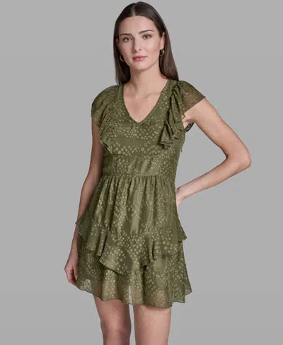 Bcbg Women's Cap-sleeve Ruffle Dress In Green