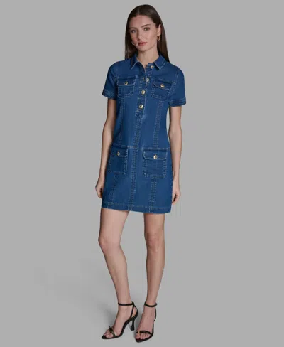 Bcbg Women's Collared Neck Denim Shirt Dress In Blue