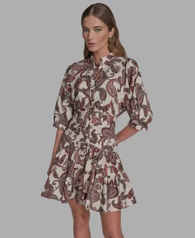 BCBG WOMEN'S COLLARED SHORT-SLEEVE FIT & FLARE DRESS