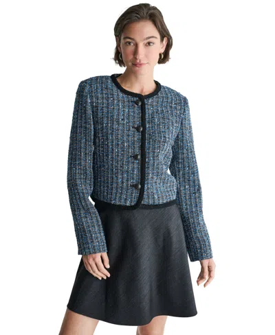 Bcbg Women's Collarless Button-front Jacket In Electric Seine Multi
