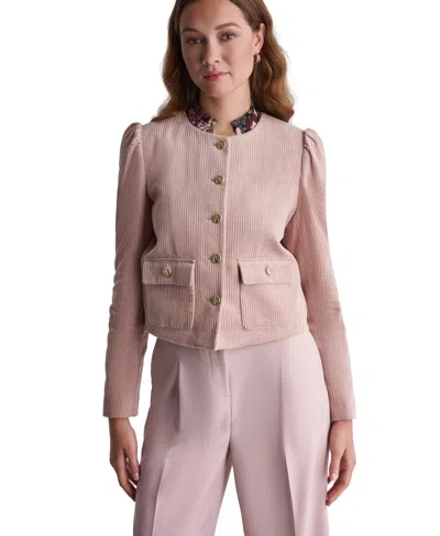 Bcbg Women's Corduroy Puff-shoulder Collarless Jacket In Pink