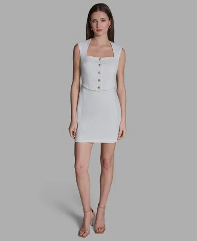 Bcbg Women's Crepe Square Neck Button Front Two-piece Dress In White