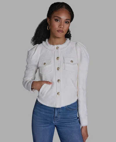 Bcbg Women's Crewneck Button-front Tweed Jacket In White