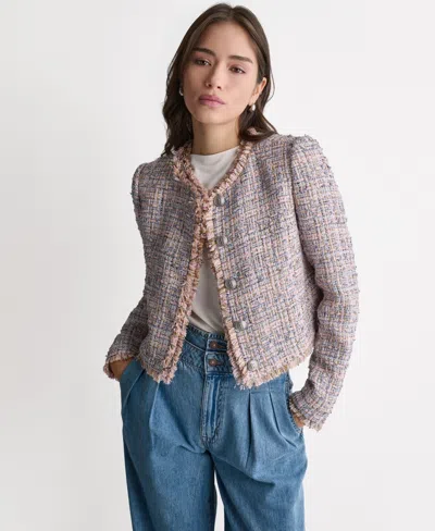 Bcbg Women's Crewneck Fringe Detail Tweed Jacket In Multi