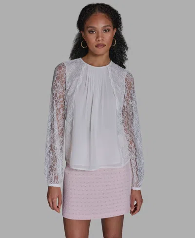 Bcbg Women's Crewneck Long-sleeve Lace Top In White