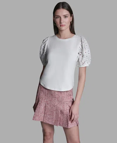 Bcbg Women's Crewneck Puff-sleeve T-shirt In White