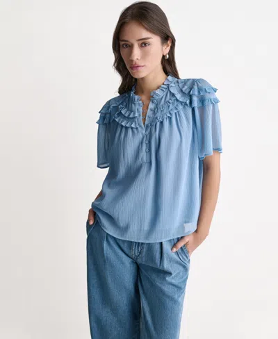 Bcbg Women's Crewneck Short-sleeve Ruffle Top In Blue