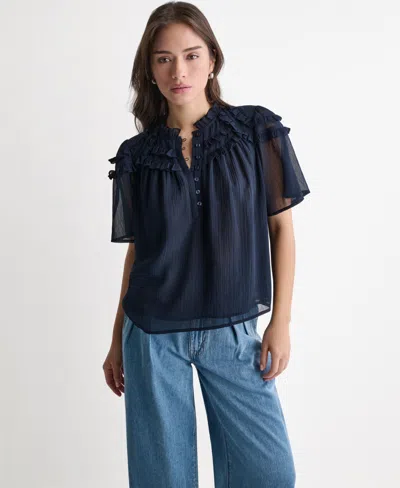 Bcbg Women's Crewneck Short-sleeve Ruffle Top In Blue