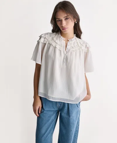 Bcbg Women's Crewneck Short-sleeve Ruffle Top In Black