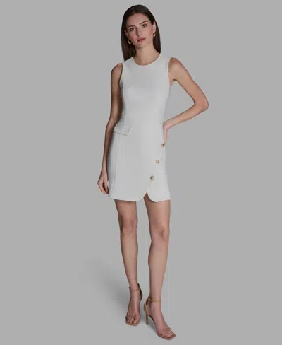 Bcbg Women's Crewneck Twill Asymmetrical Sheath Dress In White