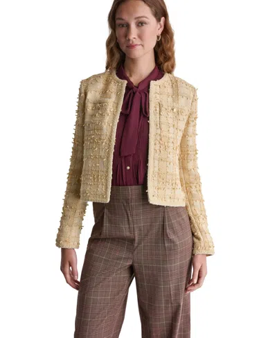 Bcbg Women's Cropped Plaid Shoulder-pad Jacket In Gold
