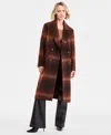 Bcbg Women's Double-breasted Plaid Coat In Brown