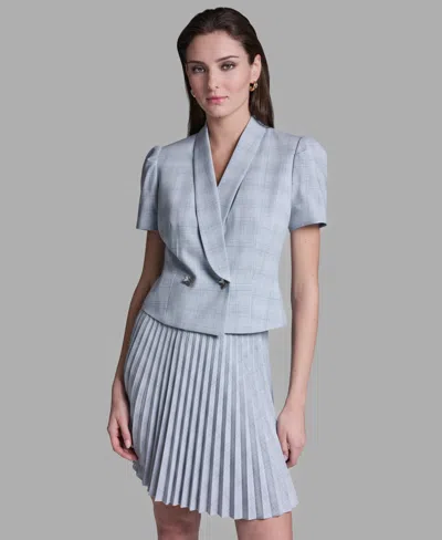 Bcbg Women's Draped Collar Two Button Plaid Jacket In Blue